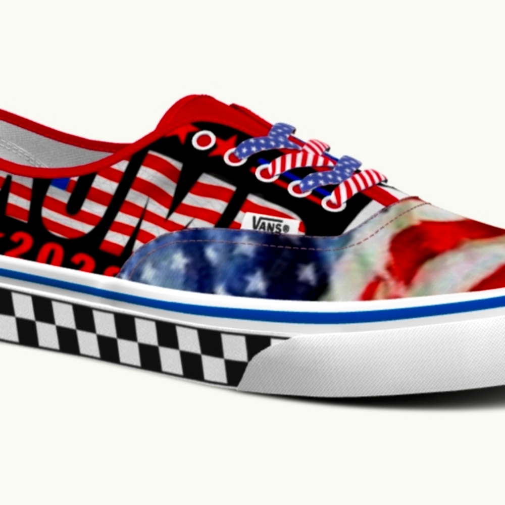 Vans Patriotic, Trump Stars and Stripes Athletic Shoes Red, White, Blue, Black.